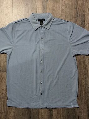 Kenneth Cole New York Blue Textured Short Sleeve Button Down Shirt